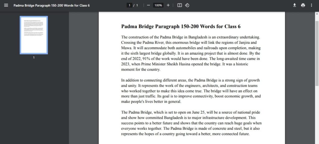 Image of Padma Bridge Paragraph 150-200 Words for Class 6