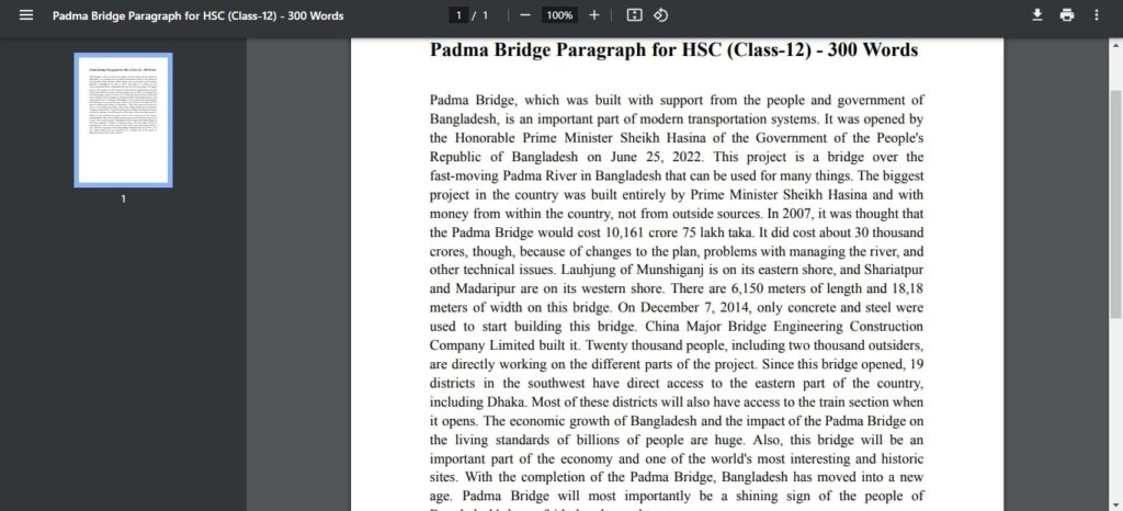 Padma Bridge Paragraph for HSC PDF Image