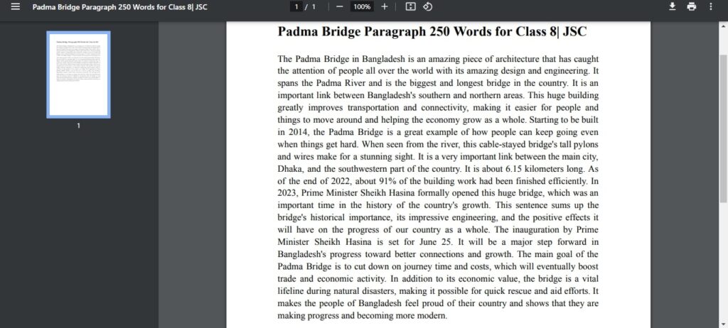 Padma Bridge Paragraph 250 Words for Class 8| JSC pdf image